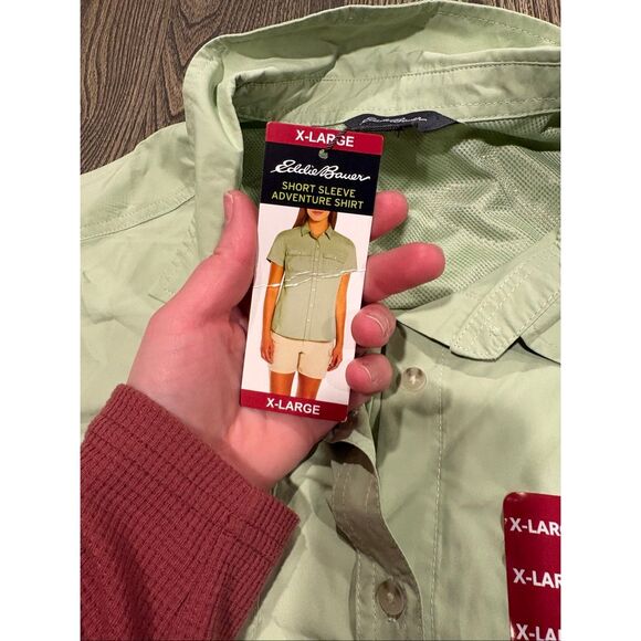 NWT Eddie Bauer Womens Adventure Shirt Short Sleeve Button-Up UPF 50 Green XL - Picture 3 of 6